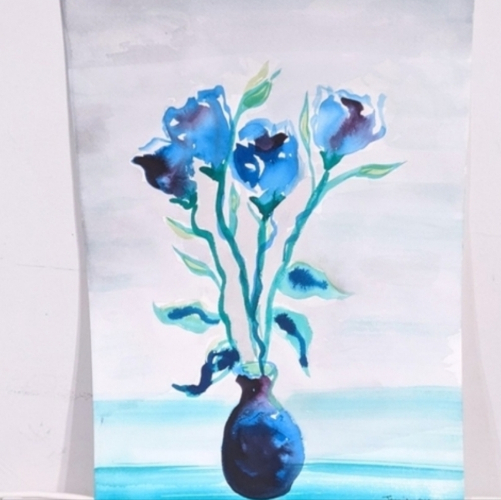 Original Signed Watercolor Painting Blue Roses - Picture 11 of 13